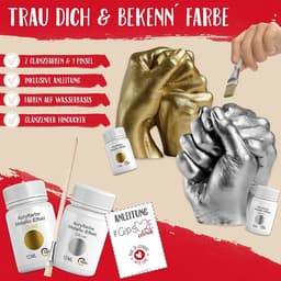 GipsME 3D-handafdrukset voor paren met kleuren zilver + goud, Made in Germany, jubileumcadeau voor hem en haar, partnergeschenken, gepersonaliseerde cadeaus voor bruiloft, Valentijnsdag — thumbnail 2