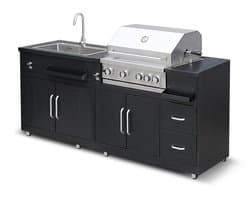 Oviala - Metalen buitenkeuken met spoelbak barbecue en opbergruimte. - Memphis