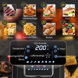Premie Airfryer - 6,5L - met 8 menu's LED-display - 80ºC tot 200ºC - 1700W - Zwart+Grijs — thumbnail 4