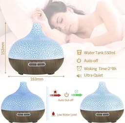 Aroma diffuser 550 ml - Stil, Ultrasoon, Luchtbevochtiger & Aromatherapie met LED-verlichting — thumbnail 3