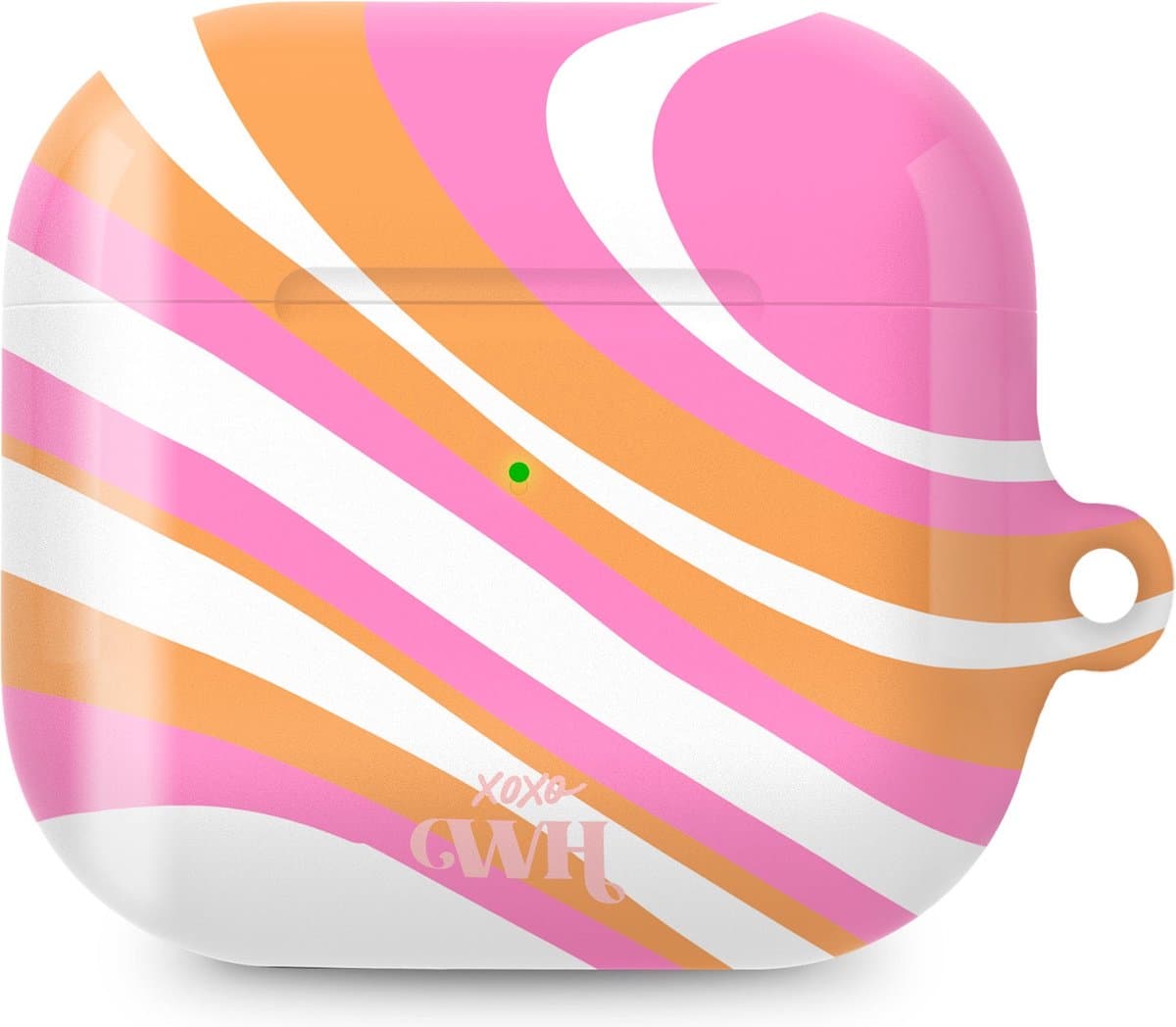 xoxo Wildhearts hoesje geschikt voor AirPods 4 - Chasing Sunsets - Ook als telefoonhoesje verkrijgbaar - schokbestendige case - koptelefoonhoesje - Glimmende afwerking - Beschermhoes met golvende print - golven - Beige - Oranje - Roze — afbeelding 1