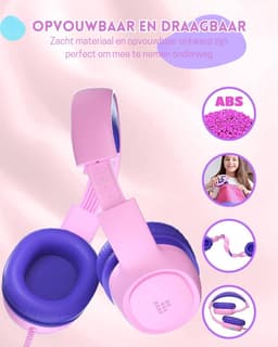 StayPowered Kinder Hoofdtelefoon - Veilig Geluid en Comfort voor Kinderen - Volumebegrenzing 85/93 dB - Opvouwbaar en Verstelbaar - Compatibel met Tablets en Smartphones - Nylon Snoer - Zacht Eiwitleer - Roze/Paars - Levering Sneller dan Aangegeven! — thumbnail 3