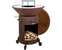 WELDED BARREL 800 Barbecue Vuurschaal - bbq cortenstaal - houtgestookt - standaard met wielen, aslade, stookrooster - regelbare luchttoevoer onder in vuurschaal waardoor veel minder last van rook