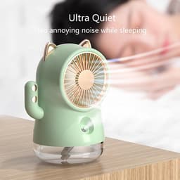 Ventilator - Mini ventilator - Oplaadbare kleine ventilator met vernevelaar, krachtige luchtstroom met 3 standen, draagbare tafelventilator, brede luchtverspreiding, stille oscillerende luchtcirculator voor thuis en op kantoor (wit) — thumbnail 2