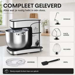 Kadoland® 16L Stand Mixer – Professionele Keukenmachine voor Zwaar Deeg – 12 Snelheden – RVS Mengkom – Inclusief Accessoires — thumbnail 4