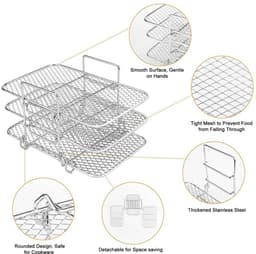 Dailygoods- Air Fryer Rack 3-laags - Roestvrij Staal - Stapelbaar - Magnetron/Oven Veilig - Geschikt voor Bakken - Verbeterde Luchtcirculatie - Kookrek — thumbnail 2