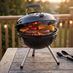 Cheqo® Kogelbarbecue - Houtskoolbarbecue met Deksel - Draagbare Barbecue - BBQ - Kogelgrill - Ketelbarbecue - Compact - voor Tuin, Terras en Balkon - Outdoor - Camping en Picknick - Barbeque - Houtskool BBQ - Grillrooster - Zwart — thumbnail 1