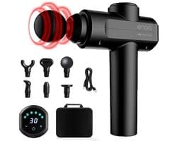 Massage Gun - Spierherstel Apparaat - Spierontspanning Na Training - 30 Intensiteitsstanden - 6 Opzetstukken - Zwart