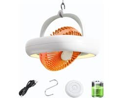 Draagbare Plafondventilator en Wandventilator met Afstandsbediening - Oplaadbare Bureauventilator met 4000mAh Accu en Verlichting - Automatisch Oscillerende Mini Ventilator voor Camping, Camper en Slaapzaal