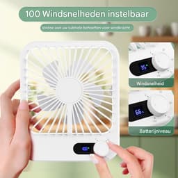 carmdering - Draagbare Ventilator - Oplaadbare Tafelventilator - Persoonlijke Bureauventilator - Digitaal Display - 100 Verstelbare Snelheden - ABS Kunststof - Ultra Stil Design - Ideaal Voor Reizen En Slaap -Wit- 1 Stuk — thumbnail 4
