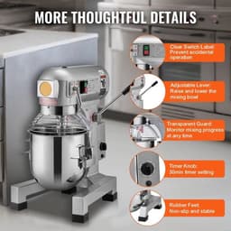 Professionele Voedselmixer – Industriële Mixer – Horeca Mixer – Keukenmixer – Mengmachine – Krachtige Motor – 20QT - 1100W - Roestvrijstalen Mengkom — thumbnail 4