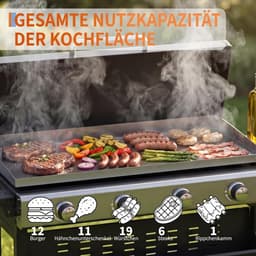 Gasbarbecue met 4 branders en een vermogen van 32.000 BTU – barbecuewagen met een vlakke bakplaat van 3086 cm² – draagbare barbecue die zowel vrijstaand als op tafel kan worden gebruikt – weerbestendige kap – roestvrijstalen branders — thumbnail 5