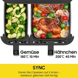 Heteluchtfriteuse Dubbele Kamer - XXL Airfryer - Gelijk Garen - Twee Manden Tegelijk - 11 Liter Totaal - Zwart — thumbnail 5