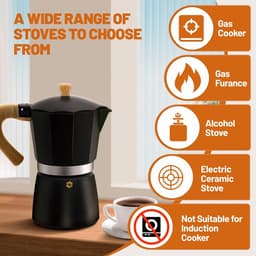 Aluminium Moka-pot voor 3 kopjes – Klassieke Italiaanse espressomaker voor op het fornuis – Geschikt voor Italiaanse en Cubaanse koffiebereiding – Voor thuis en op de camping – 150 ml (5 oz) — thumbnail 2