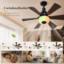 MUPOO Moderne plafondventilator met verlichting E27 Fitting met Kantelbare Ventilatorkop -Afstandsbediening& Bluetooth Speaker- RGB & 6 Verstelbare Hoogtes-Dimbaar& 3 Snelheden- ventilator lamp voor Slaapkamer Woonkamer — thumbnail 5