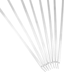 8 Stuks RVS Kabob Spiesen met Push Slider - 43 cm Herbruikbare Platte Shish Kebab Spiesen voor Barbecue, Oven, Vlees, Garnalen en Groenten — thumbnail 4