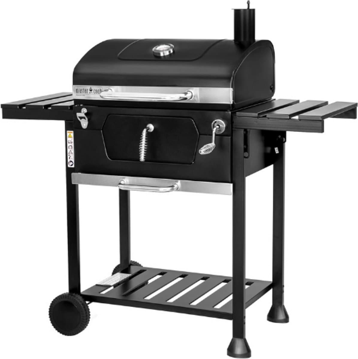 MasterCook Friend Houtskoolgrill met dubbele grill en mandinstelling, BBQ houtskool met deksel, thermometer, inklapbare planken, professionele houtskoolgrill van staal — afbeelding 1