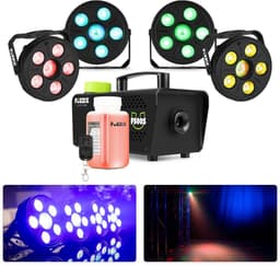 Fuzzix partystarter - Met rookmachine en 4 discolampen - Feestverlichting pakket - Met RGB LED’s — thumbnail 1
