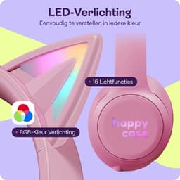 HappyCase Kinder Koptelefoon met Kattenoortjes - veilige volumebregrenzer - Bluetooth Koptelefoon Voor Kinderen - Ledverlichting - Over-Ear Hoofdtelefoon - Geluiddempend - Roze — thumbnail 2