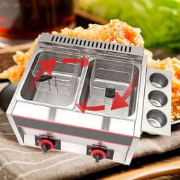 Gasfriteuse Roestvrijstaal - Professionele Fritteuse - Efficiënt Koken - Dubbele Tank - 11L Capaciteit - Zilver — thumbnail 5