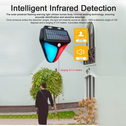 Op zonne-energie werkend knipperend waarschuwingslicht, alarm van 129 decibel, infrarooddetectie, wandmontage, IP65 waterdichtheid, geschikt voor woningen, tuinen en magazijnen. — thumbnail 2