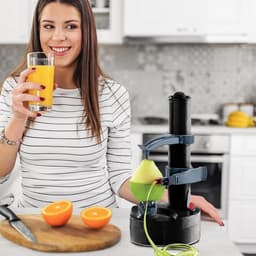 Elektrische Aardappelschilmachine - Groente Fruit Schillen - Snel Keukenwerk - Automatisch Balancerend - 29 x 14 cm - Zwart — thumbnail 4