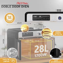 Multifunctionele Oven - Aanrechtoven Airfryer - Veelzijdig Koken - Dubbele Deur - 28 Liter - Zwart — thumbnail 4