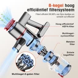Elekiatech Steelstofzuiger- 46000Pa - 50 Minuten Gebruikstijd - 8 Kegel Filtersysteem Steelstofzuiger Draadloos - 1,5 L Stofbak - 2200 mAh Accu - voor Tapijten en Harde Vloere - Rood — thumbnail 2