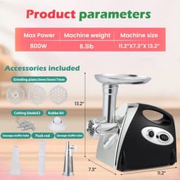 Elektrische keukenmachine - Keukenmolen worstvuller - Maaltijden bereiden - 3-in-1 functionaliteit - Diverse accessoires - Zilver — thumbnail 4