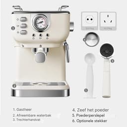 Damenzo - Koffiezetapparaat - Koffie - Koffiemachines - Espressomachine - 1050W - 1.5 L - 28 x 26 x 19.5 cm - Beige - RVS — thumbnail 4