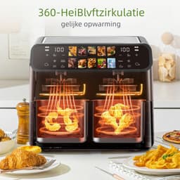 Heißluftfritteuse 9L Doppelkammer Airfryer – 2200W sterke Leistung, Sichtfenster, Farb-LED-Display, Einzel- en Doppelkörbe frei einstellbar — thumbnail 4