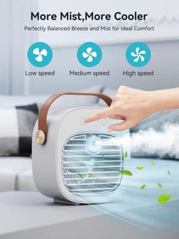 Draagbare Airco en Luchtbevochtiger 2-in-1 - Tafelventilator met 3 Snelheden - Oplaadbaar via USB - Voor Thuis, Kantoor en op Reis - 1 Stuk (Wit) — thumbnail 2