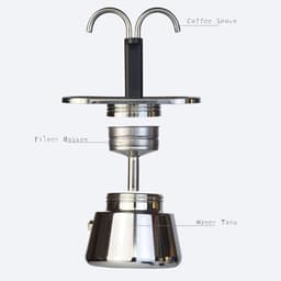 Dailygoods- Moka Pot Mini-espressomachine - Koffiezetapparaat van roestvrij staal - 2 kopjes - 2,8 oz - Italiaans design - Snel en elegant koffiezetten — thumbnail 2
