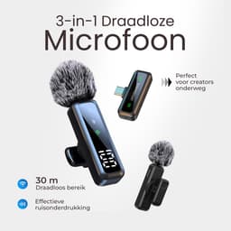 Dynabright Draadloze Microfoon Pro - 2 Stuks - Lavalier - USB-C/Lightning - Windshields - 30m Bereik - Dasspeld - Ruisonderdrukking - Plug & Play - Voor Smartphone, Tablet & Laptop — thumbnail 3