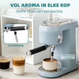 Vankel Halfautomatische Espressomachine - 20 Bar Hogedruk Extractie - 1400W Pistonmachine - 1L Waterreservoir - Met Stoompijpje voor Melkschuim - Koffiemachine voor Thuisgebruik - Blauw — thumbnail 4