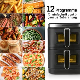 GOURMETmaxx FryUp Verticale dubbele kamer heteluchtfriteuse XXL | Airfryer met kijkvensters en opklapbaar touchdisplay | Heteluchtfriteuse 2 kamers - 10 l inhoud | Heteluchtfriteuse dubbele kamer 2 niveaus — thumbnail 4