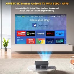 Xiwbsy - Beamer - Projector Beamer - Projector 4k - 1080P - Automatische focus - met WiFi 6 - 25000 Lumens - Buiten- en thuisprojector - Android 4K - Zwart — thumbnail 5