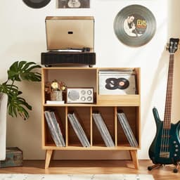 SNJY® Platenspeler Meubel - Platenspeler Kast - LP Houder - Platenhouder - 40D x 80B x 82,6H cm - Lichtbruin — thumbnail 5