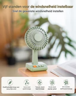 longziming -Retro Tafelventilator - Vintage Bureaufan - Draadloze Ventilator - 5 Snelheden - ABS Kunststof - Stilvol Design - Lange Accuduur - 1 Stuk — thumbnail 3