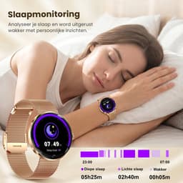 Avalue - AMOLED Dames Smartwatch - Hartslagmeter - Slaapmonitor - Vrouwengezondheid - Multisport - Android & iOS - RVS en Siliconen Band- Goud — thumbnail 3