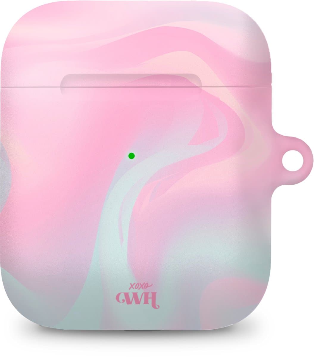 xoxo Wildhearts hoesje geschikt voor Airpods 1/2 - Marble Sugar Rush - Ook als telefoonhoesje verkrijgbaar - schokbestendige case geschikt voor Airpod 1 en 2 - koptelefoon case - Beschermhoes met marmerprint - marmer look - roze — afbeelding 1