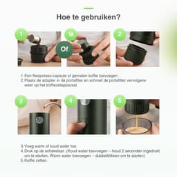 Solstedt® Draagbare Koffiemachine – Espressomaker | 19 Bar | 7800mAh Batterij | Nespresso Cups & Gemalen Koffie | Camping & Reizen — thumbnail 4