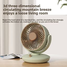 KZQ Drie Snelheden Usb Desktop Ventilator Met Ingebouwde 1800mAh Batterij - Stille Biomimetic Ventilator Met 140° Kantelhoek En Automatische Oscillatie - Draagbaar Voor Thuis Kantoor En Kamperen - Groen — thumbnail 2