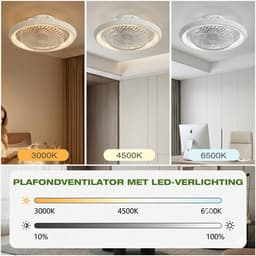 Rosnek Plafondventilator met Verlichting - 360° Roterende Luchtstroom - Stille Motor - App & Afstandsbediening - Dimbare LED - Kristallen Lampenkap - Plafondlamp met Ventilator Ø49cm — thumbnail 3
