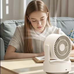Tafelventilator-bureau ventilator-tafelventilator bladloos-Mini oplaadbare ventilator - Bureauventilator met spiegel en verlichting - 2400mAh - Wit - 17,2x22cm — thumbnail 5