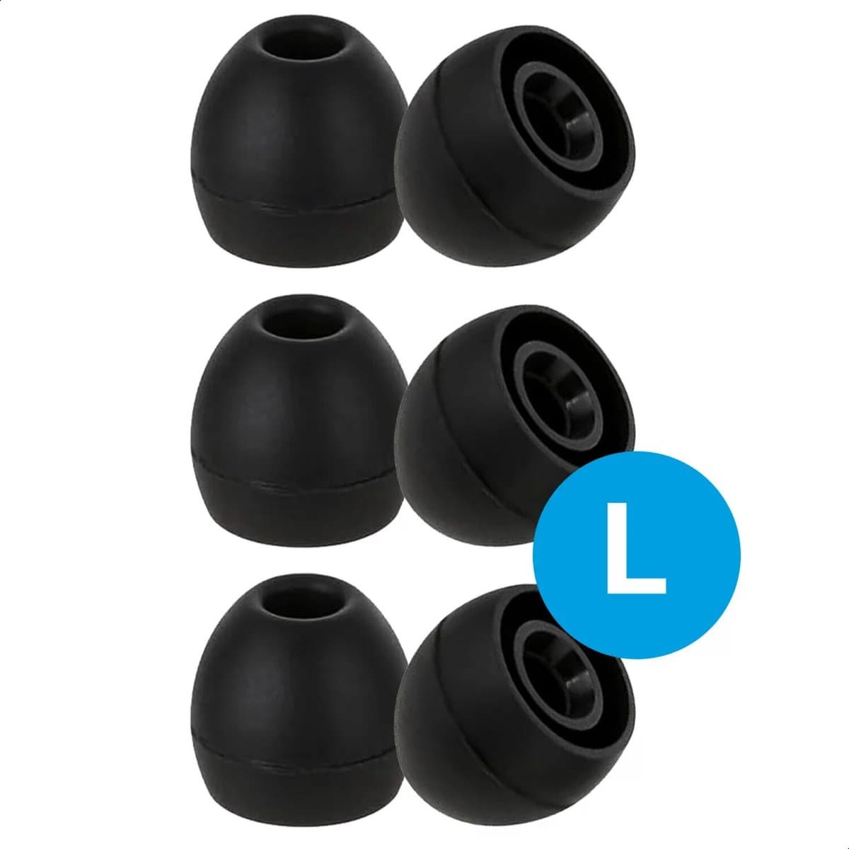 3 Pack Siliconen Large (L) Dopjes Oordopjes Vervanging Tips Flexibele Eartips Geschikt voor Oordopjes / Headsets Inclusief opbergdoosje Zwart — afbeelding 1