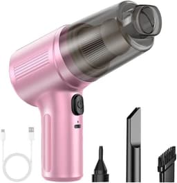 Deze draadloze handstofzuiger voor in de auto heeft een krachtige zuigkracht en een blaasfunctie, ontworpen voor het efficiënt verwijderen van stof, vuil en kleine voorwerpen (roze). — thumbnail 1