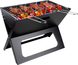 alpina Tafel BBQ Houtskool - Tafelgrill met Grillplaat en Deksel - Compacte Barbecue met Grillplaat - Tafelbarbecue Draagbaar - Ideaal voor Buiten - Zilver — thumbnail 1