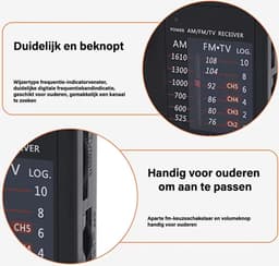 AFINTEK Mini Noodradio Op Batterijen (AA) - Zwart — thumbnail 2