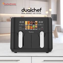 Turbotronic Airfryer XXL DualChef - 9L - 1600W - Heteluchtfriteuse - Dubbele Mand - 2 x 4.5L - 50ºC tot 200ºC - 10 Kookprogramma's - Zwart — thumbnail 3